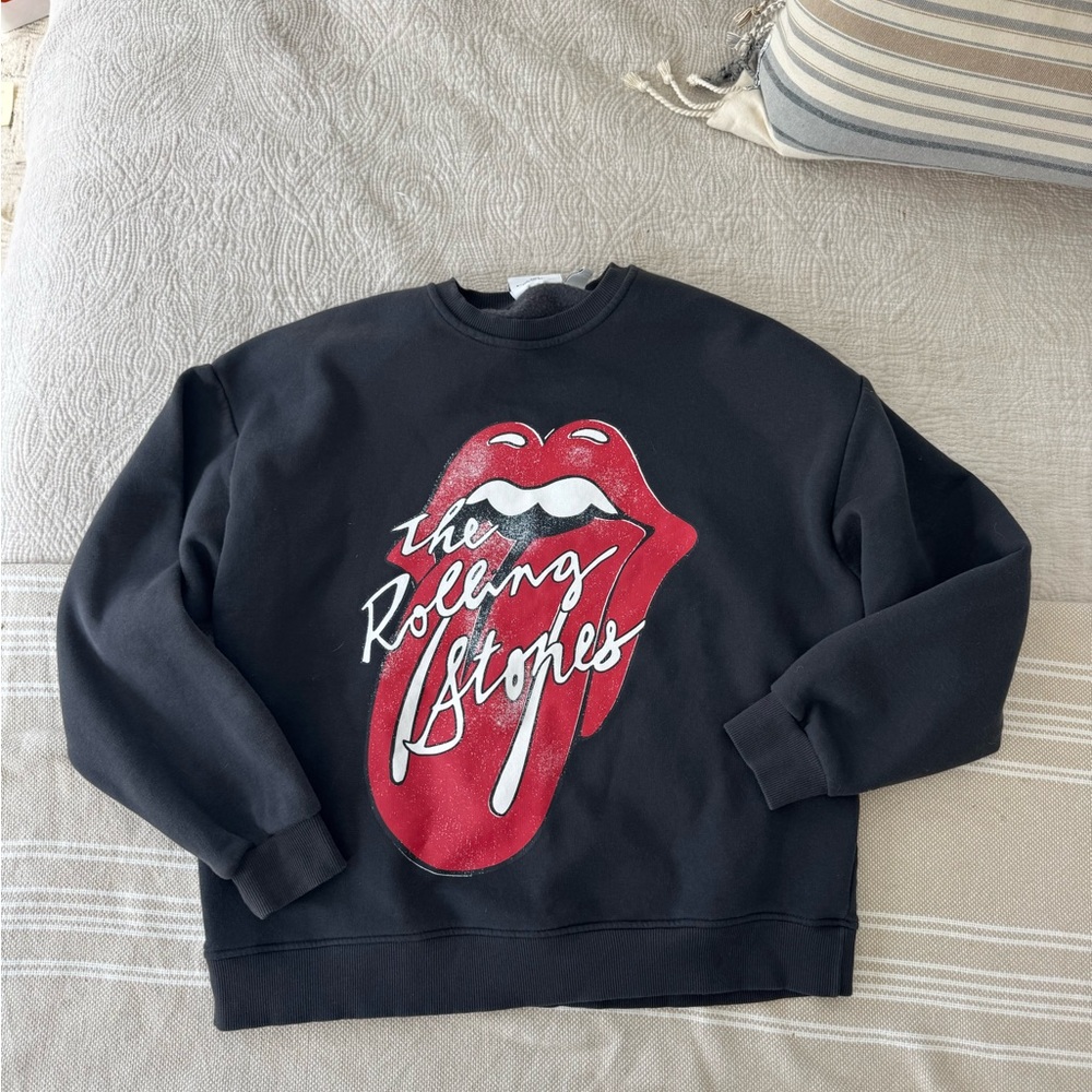 Rolling Stones Black Crewneck Sweater with Iconic Logo